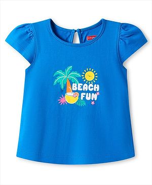 Babyhug Cotton Knit Half Sleeves T-Shirt with Beach Fun Text Print - Blue