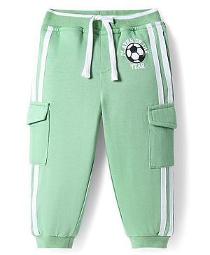 Babyhug Cotton Looper Knit Full Length Lounge Pants with Tape Detailing & Football Print - Light Green