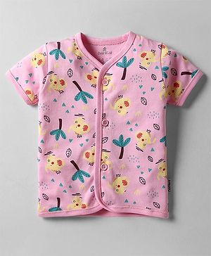 Child World Interlock Knit Front Open Half Sleeves Jhablas With Animal Print - Pink