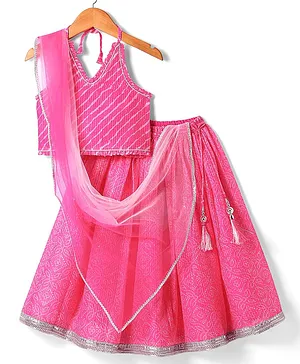 Babyhug Woven Sleeveless Leheriya
                              Printed Lehenga Choli With Dupatta - Dark
                              Pink