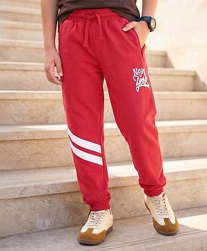 Pine Kids Knit Full Length Lounge Pant With New York Print - Red