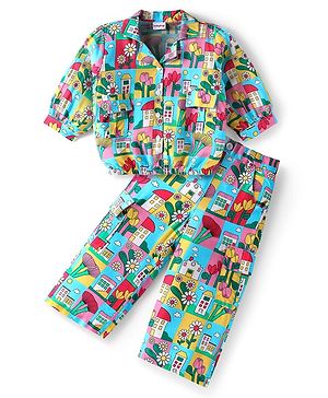Babyhug Rayon Woven Full Sleeves Co-ords Top & Trouser Set with Floral Print - Multicolor