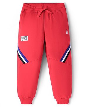 Pine Kids Cotton Knit Full Length Track Pants with Tape Detailing - Red