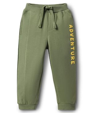 Babyhug Cotton Looper Knit Full Length Lounge Pant with Adventure Print - Dark Green