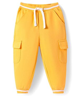 Babyhug Cotton Looper Knit Full Length Solid Lounge Pant With Cargo Pockets - Yellow
