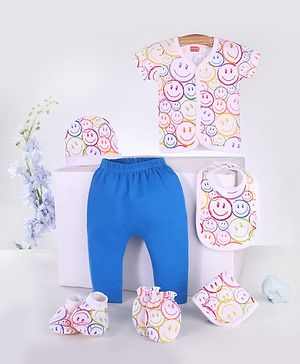 Babyhug 100 % Cotton Baby Gift Sets Pack of 7 - Blue & White