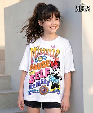 Pine Kids Disney Terry Knit Half Sleeves Oversize Drop Shoulder T-Shirt With Minnie Mouse Graphics - White