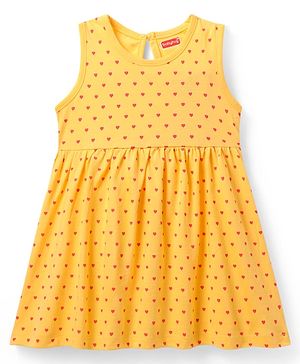 Babyhug Single Jersey Knit Sleeveless Frock With Polka Dot Print - Yellow