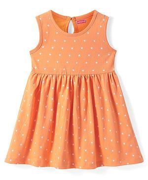Babyhug Single Jersey Knit Sleeveless Frock with Stars Print - Orange