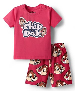 Babyhug Disney Single Jersey Knit Half Sleeves Shorts Night Suit With Chip N Dale Graphic - Red