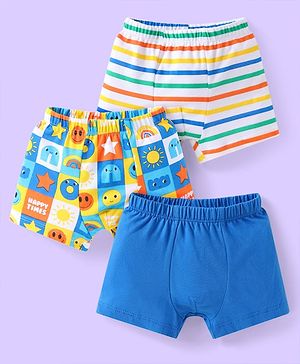 Babyhug 100% Cotton Knit Trunks with Smiley Print & Stripes Pack of 3 - Multicolor