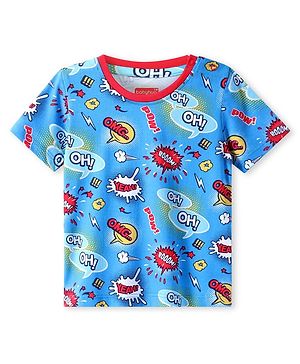 Babyhug Cotton Knit Half Sleeves T-Shirt With OMG Text Print - Blue & Red