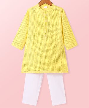 Babyhug Woven Full Sleeves Solid Kurta Pyjama Set - Yellow