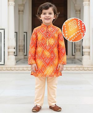 Babyhug Cambric Woven Full Sleeves Bandhani Printed Kurta Pyjama Set - Red