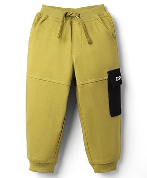 Babyhug Cotton Looper Knit Full Length Cut & Sew Lounge Pant with Text Print - Olive Green