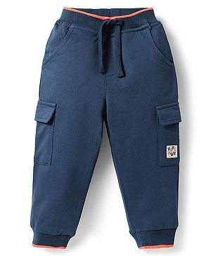 Babyhug Cotton Looper Knit Full Length Lounge Pant With Patch Detailing - Navy Blue