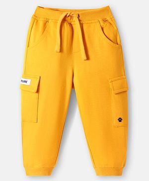 Babyhug Cotton Looper Full Length Lounge Pant with Pockets & Patch Detailing - Yellow