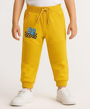 Babyhug Cotton Looper Full Length Knit Cut & Sew Lounge Pant with Text Print - Yellow