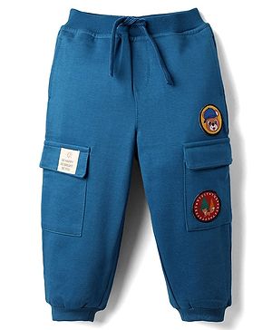 Babyhug Cotton Looper Knit Full Length Lounge Pant with Patch & Pocket Detailing - Navy Blue