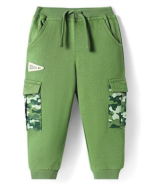 Babyhug Cotton Terry Full Length Jogger Fit Lounge Pant with Ribbed Waist & Camo Print Pockets - Green