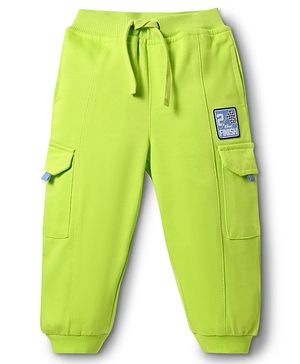 Babyhug Cotton Looper Knit Full Length Lounge Pant with Patch - Neon Green