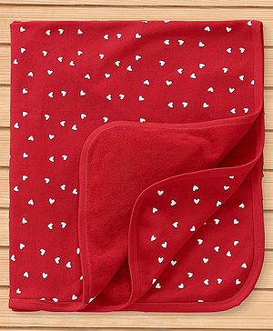 Babyhug Cotton Terry Woven Bath Towel With Heart Print L 76 x B 76 cm - Red