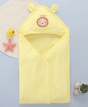 Babyhug Cotton Interlock Knit Hooded Towel with Lion Print L 76.2 x B 76.2 cm - Yellow
