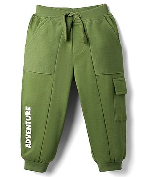 Babyhug Cotton Looper Knit Full Length Cut & Sew Lounge Pant with Text Print - Green