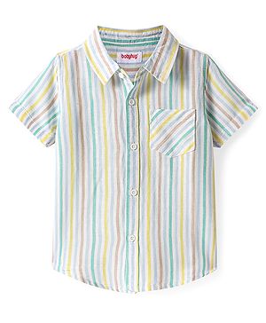 Babyhug Cotton Woven Half Sleeves Striped Shirt - Multicolour