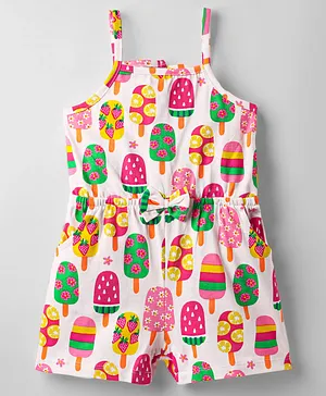 Babyhug Cotton Knit Sleeveless
                              Jumpsuit With Ice Cream Print - White