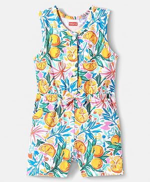 Babyhug Cotton Knit Sleeveless Jumpsuit with Tropical Theme Print - White