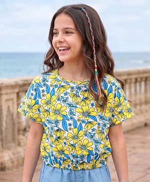 Pine Kids Cotton Knit Half Sleeves Floral Printed T-Shirt - White