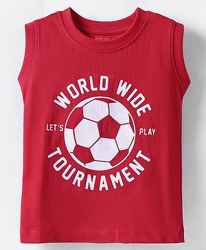 Babyhug 100% Cotton Sleeveless T-Shirt - Red & White
