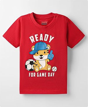 Babyhug Cotton Knit Half Sleeves T-Shirt with Cub Print - Red
