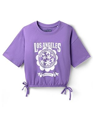 Pine Kids Cotton Knit Half Sleeves T-Shirt With Los Angeles Text Print - Purple