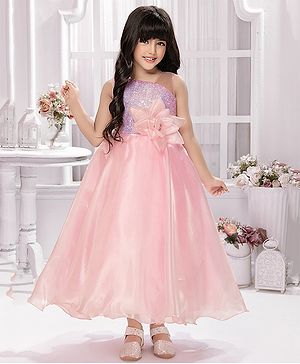 Tiny Kingdom Satin Sleevless Sequins Embellished Floral Applique Detailed Gown - Pink