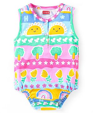Babyhug 100% Cotton Knit Sleeveless Printed Onesie - Multicolor