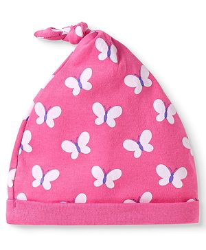 Babyhug 100% Cotton Knit Cap With Butterfly Print k Cap - Diameter 17
