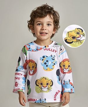 Babyhug Disney Single Jersey Knit Full Sleeves T-Shirt with Disney Characters Print - White