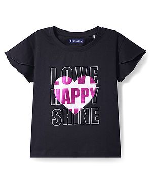 Pine Kids Cotton Knit Half Sleeves T-Shirt With Love Happy Time Foil Text Print - Black