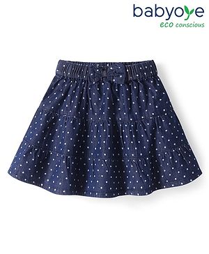 Babyoye Denim Skirt with Polka Dots & Bow Applique - Navy Blue