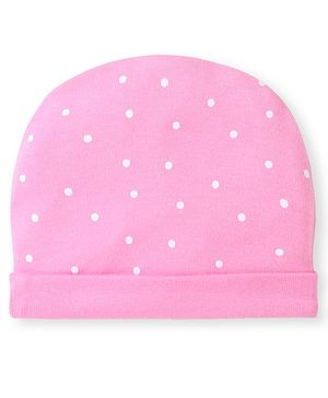 Babyhug Interlock Knit Cap With Polka Dots  Pink - Diameter 15