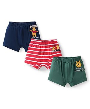 Babyhug Disney Interlock Knit Trunks With Winnie The Pooh Graphics Pack Of 3 - Red & Dark Green