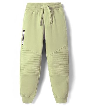 Pine Kids Cotton Knit Full Length Lounge Pant With Text Patch - Green