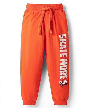 Pine Kids Cotton Knit Full Length Lounge Pant With Text Print - Red