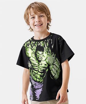 Pine Kids Marvel Single Jersey Knit Half Sleeves Drop Shoulder T-Shirt With Avengers Graphic - Black