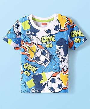 Babyhug Cotton Knit Half Sleeves T-Shirt With Sport Theme Print - Blue