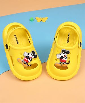Cute Walk by Babyhug Disney Back Strap Closure Clogs With Mickey Mouse Applique - Yellow