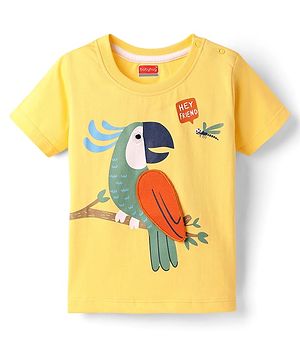Babyhug Cotton Knit Half Sleeves T-Shirt With Bird Print - Yellow