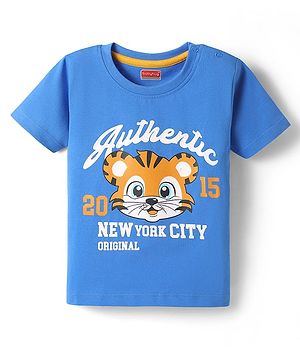 Babyhug Cotton Knit Half Sleeves T-Shirt With Animal & Sport Theme Print - Blue